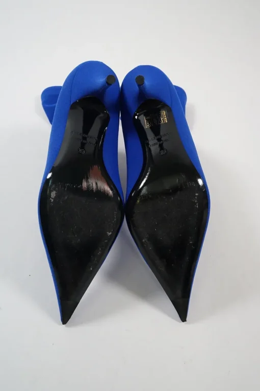 Cobalt blue spandex technical knit and leather signature pull-on pointed toe knife boots