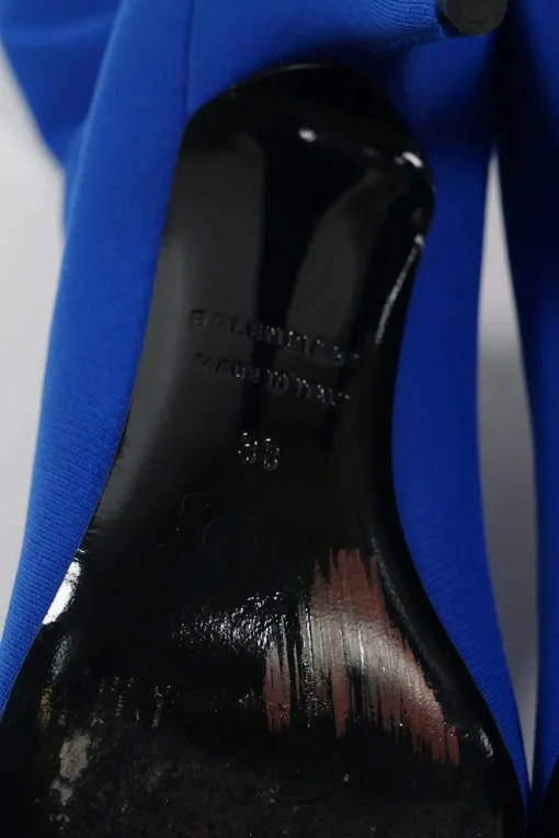 Cobalt blue spandex technical knit and leather signature pull-on pointed toe knife boots