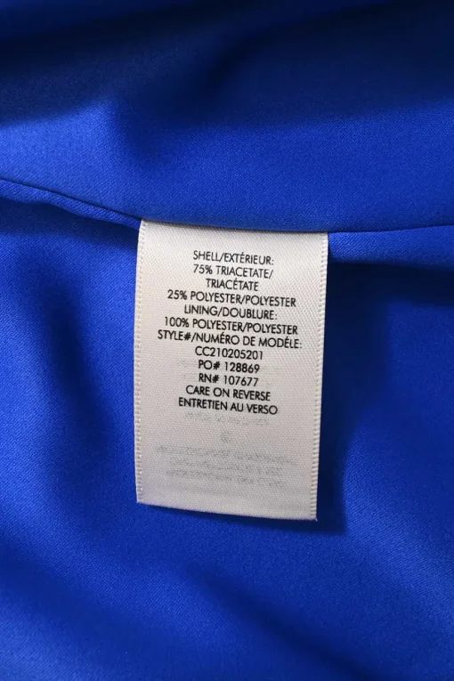 Cobalt blue triacetate-blend satin two-piece suit set featuring peak lapel tailored jacket and wide-leg trousers