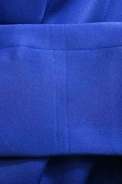 Cobalt blue triacetate-blend satin two-piece suit set featuring peak lapel tailored jacket and wide-leg trousers