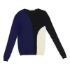 Cobalt blue virgin wool colour-block intarsia knit crewneck pullover sweater