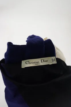 Cobalt blue virgin wool colour-block intarsia knit crewneck pullover sweater