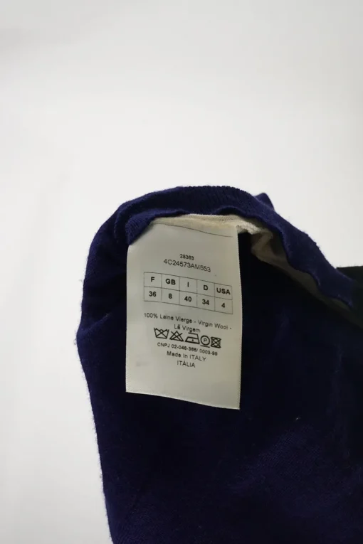 Cobalt blue virgin wool colour-block intarsia knit crewneck pullover sweater
