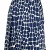 Cobalt blue wool trompe l'oeil croc print a-line skirt with two large buttons at waistline