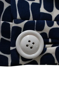 Cobalt blue wool trompe l'oeil croc print a-line skirt with two large buttons at waistline