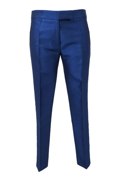 Cobalt blue wool-blend low-rise tailored trousers with extended tab closure