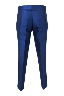 Cobalt blue wool-blend low-rise tailored trousers with extended tab closure