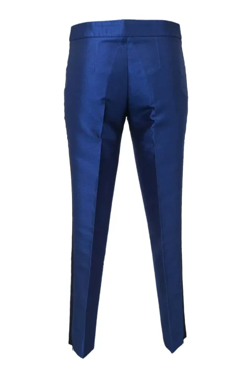 Cobalt blue wool-blend low-rise tailored trousers with extended tab closure