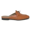 Cognac Heritage calfksin Oz slip-on mules with palladium-plated Kelly buckle