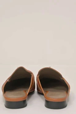 Cognac Heritage calfksin Oz slip-on mules with palladium-plated Kelly buckle