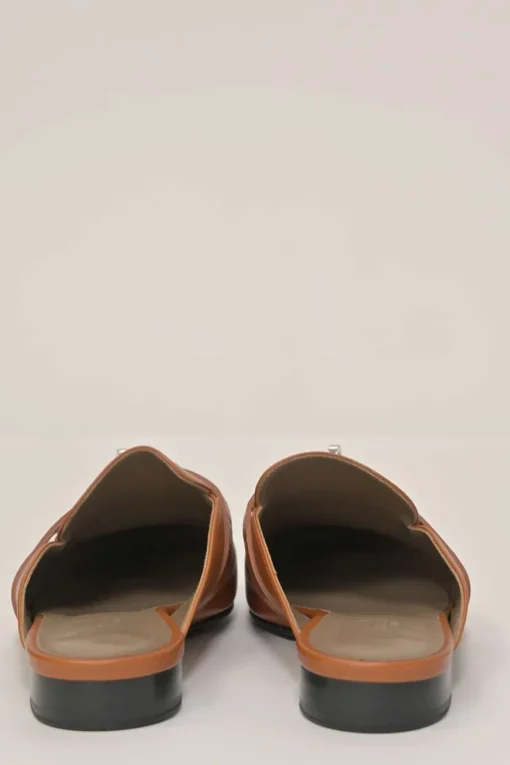 Cognac Heritage calfksin Oz slip-on mules with palladium-plated Kelly buckle