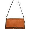 Cognac leather and suede Faye trapeze shoulder bag with adjustable strap