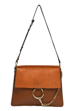 Cognac leather and suede Faye trapeze shoulder bag with adjustable strap