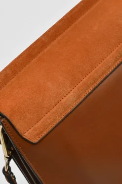 Cognac leather and suede Faye trapeze shoulder bag with adjustable strap
