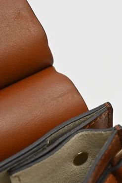 Cognac leather and suede Faye trapeze shoulder bag with adjustable strap