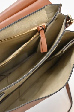 Cognac leather and suede Faye trapeze shoulder bag with adjustable strap