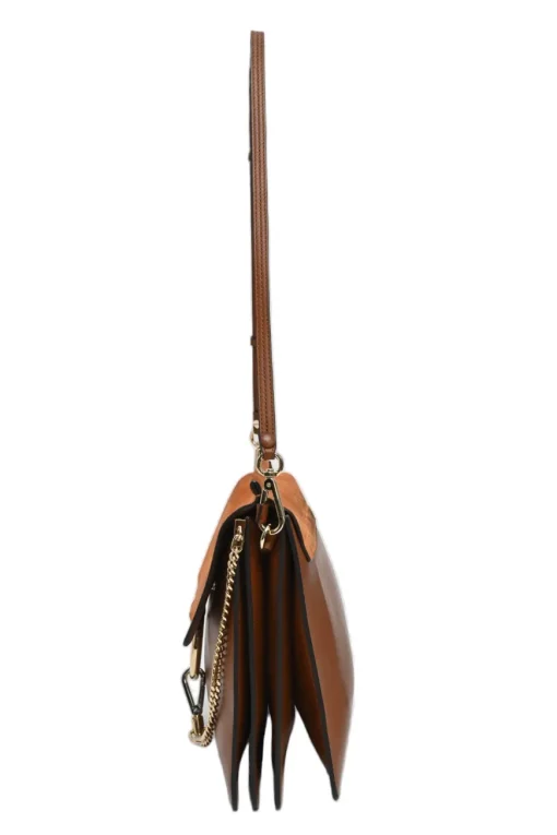 Cognac leather and suede Faye trapeze shoulder bag with adjustable strap