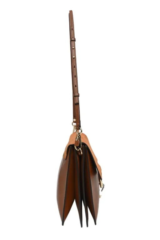 Cognac leather and suede Faye trapeze shoulder bag with adjustable strap