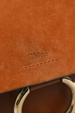 Cognac leather and suede Faye trapeze shoulder bag with adjustable strap