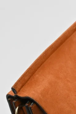 Cognac leather and suede Faye trapeze shoulder bag with adjustable strap