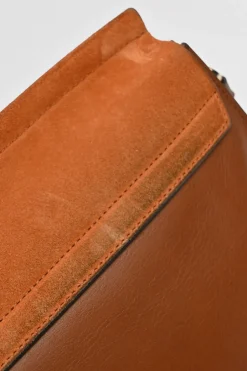 Cognac leather and suede Faye trapeze shoulder bag with adjustable strap