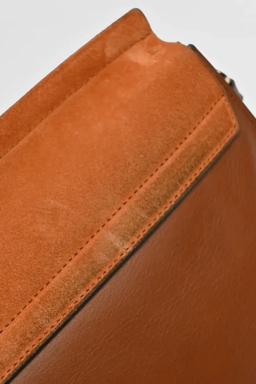 Cognac leather and suede Faye trapeze shoulder bag with adjustable strap
