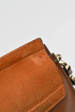 Cognac leather and suede Faye trapeze shoulder bag with adjustable strap