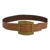 Cognac leather belt with antique brass buckle