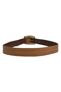 Cognac leather belt with antique brass buckle