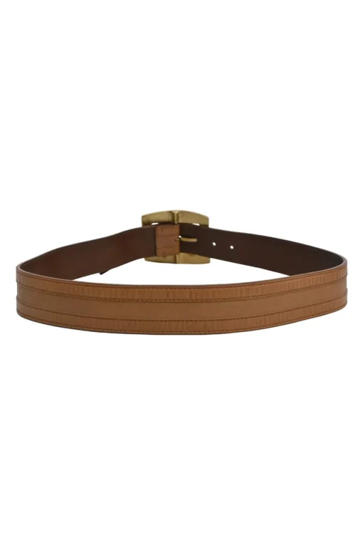 Cognac leather belt with antique brass buckle