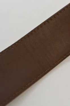 Cognac leather belt with antique brass buckle
