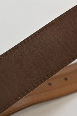 Cognac leather belt with antique brass buckle