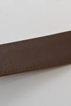 Cognac leather belt with antique brass buckle