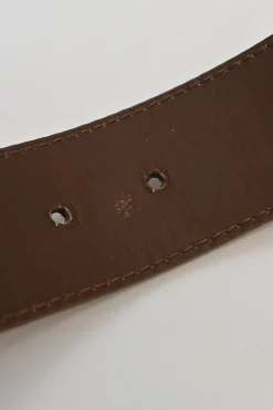 Cognac leather belt with antique brass buckle