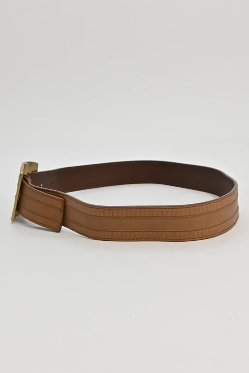 Cognac leather belt with antique brass buckle