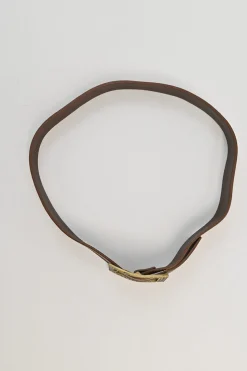 Cognac leather belt with antique brass buckle