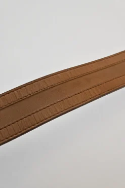 Cognac leather belt with antique brass buckle