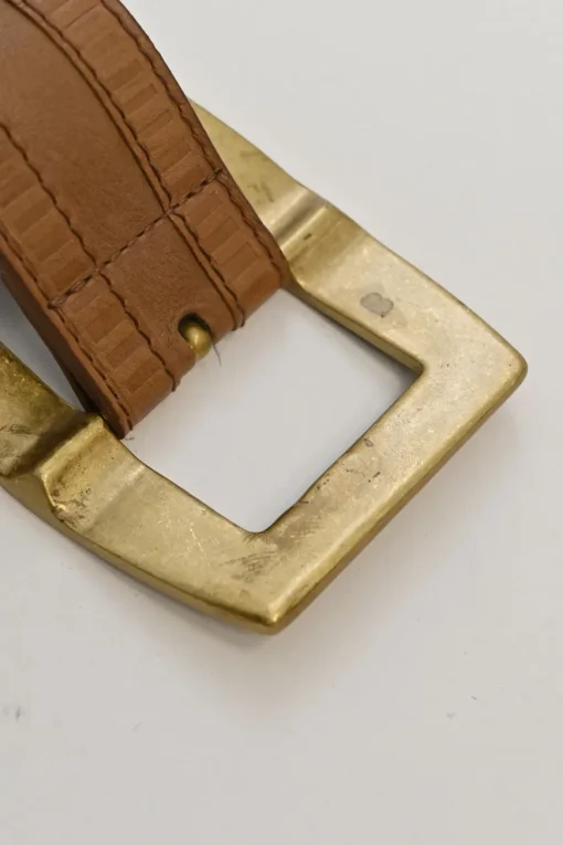 Cognac leather belt with antique brass buckle