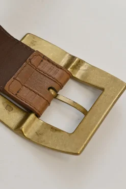 Cognac leather belt with antique brass buckle