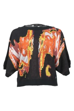 Collection orange viscose-blend metallic abstract jacquard knit dolman sleeve pullover top