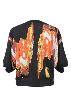 Collection orange viscose-blend metallic abstract jacquard knit dolman sleeve pullover top