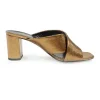 Copper foiled calfskin and leather Loulou criss-cross block heel mules