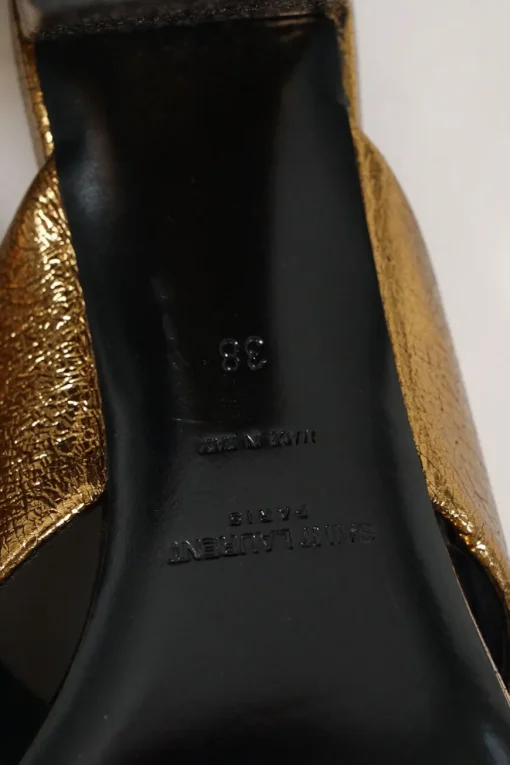 Copper foiled calfskin and leather Loulou criss-cross block heel mules