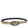 Copper foiled grained calfskin skinny buckle belt