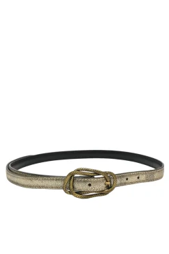 Copper foiled grained calfskin skinny buckle belt