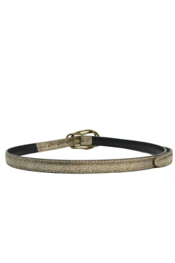 Copper foiled grained calfskin skinny buckle belt