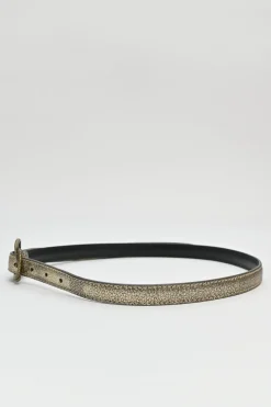 Copper foiled grained calfskin skinny buckle belt