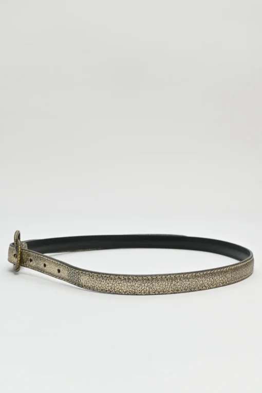 Copper foiled grained calfskin skinny buckle belt