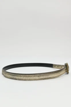 Copper foiled grained calfskin skinny buckle belt