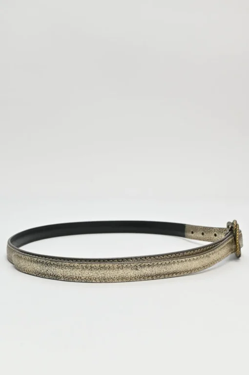 Copper foiled grained calfskin skinny buckle belt